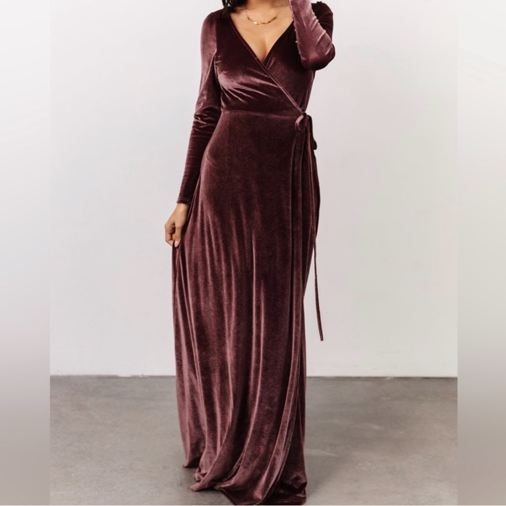 Baltic Born Velvet Wrap Dress in Dusty Plum